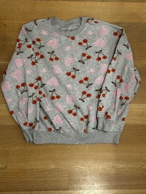 Zoe + Liv Cherry Heart Sweatshirt 🍒 Pink & Grey Cozy Lounge Set Top